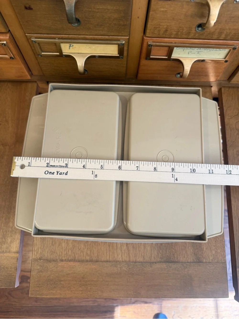Tupperware Almond Divided Base with White Translucent Lid Food Storage Container
